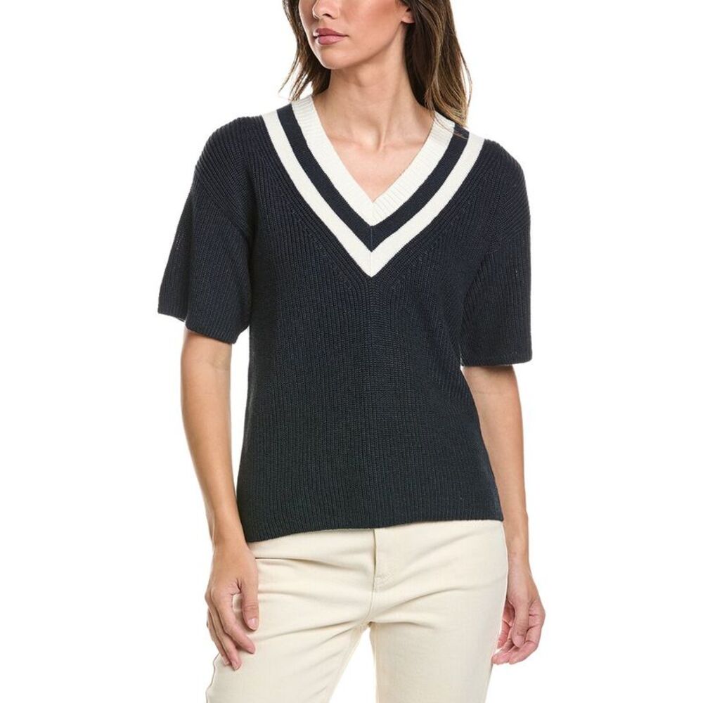 Brooks Brothers Womens  Mini Cable Linen-Blend Tennis Sweater, Navy